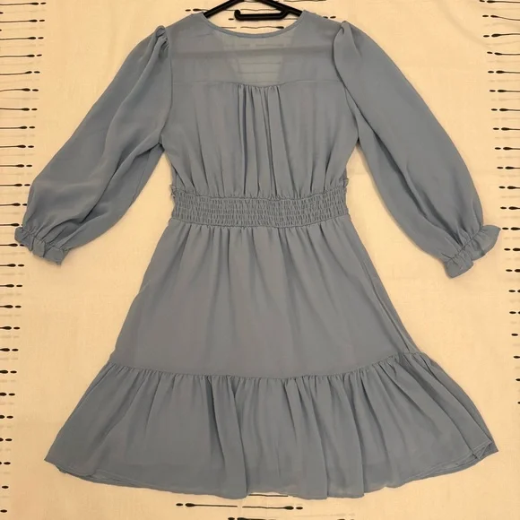 Dusty Blue Ruffle-Detail Long Sleeve Dress - Picture 6 of 7